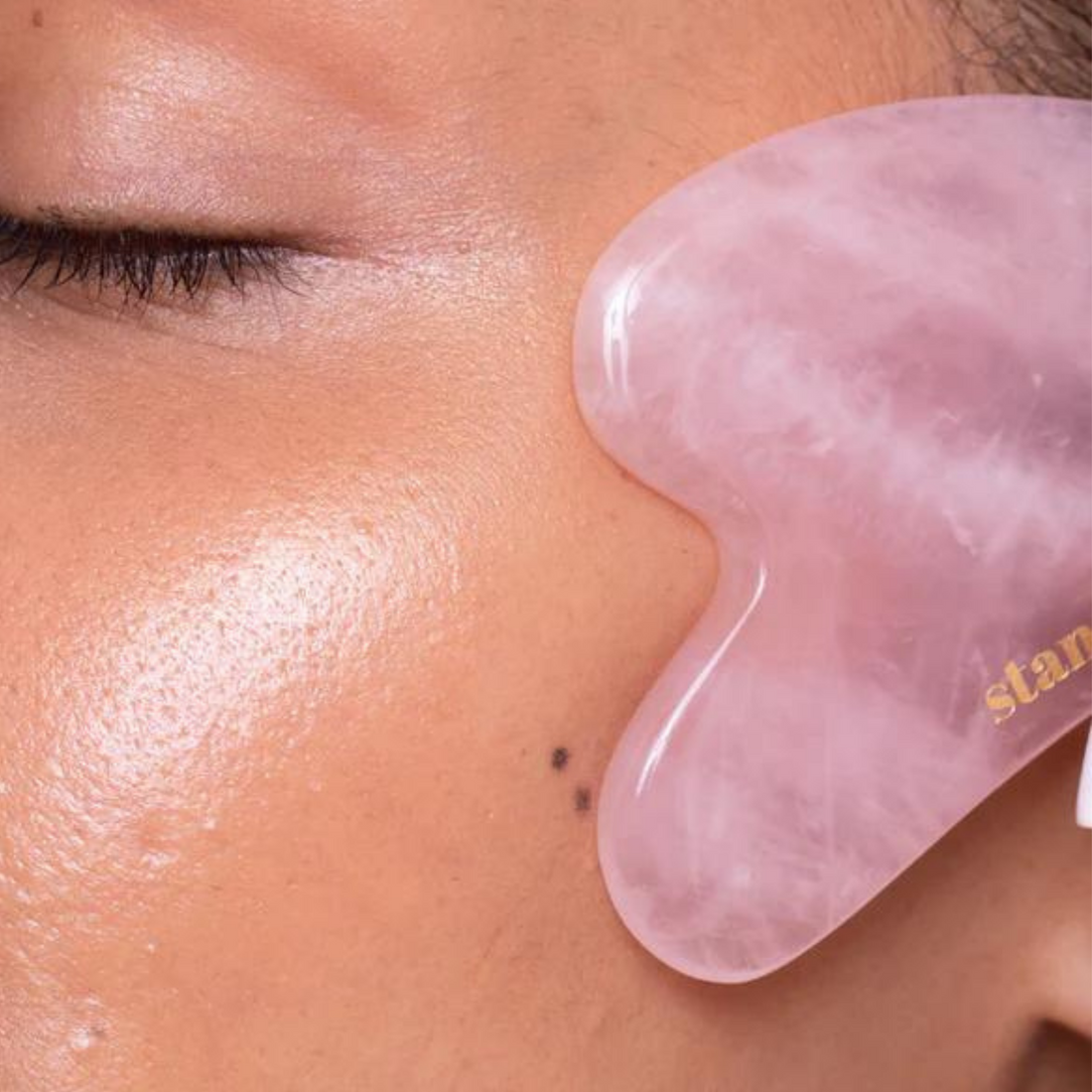 Gua Sha rose quartz facial massage stone